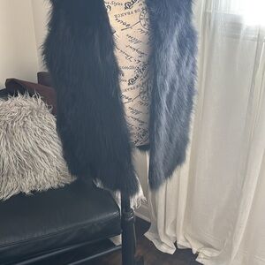 Black genuine Fur Vest - Plush Open Front